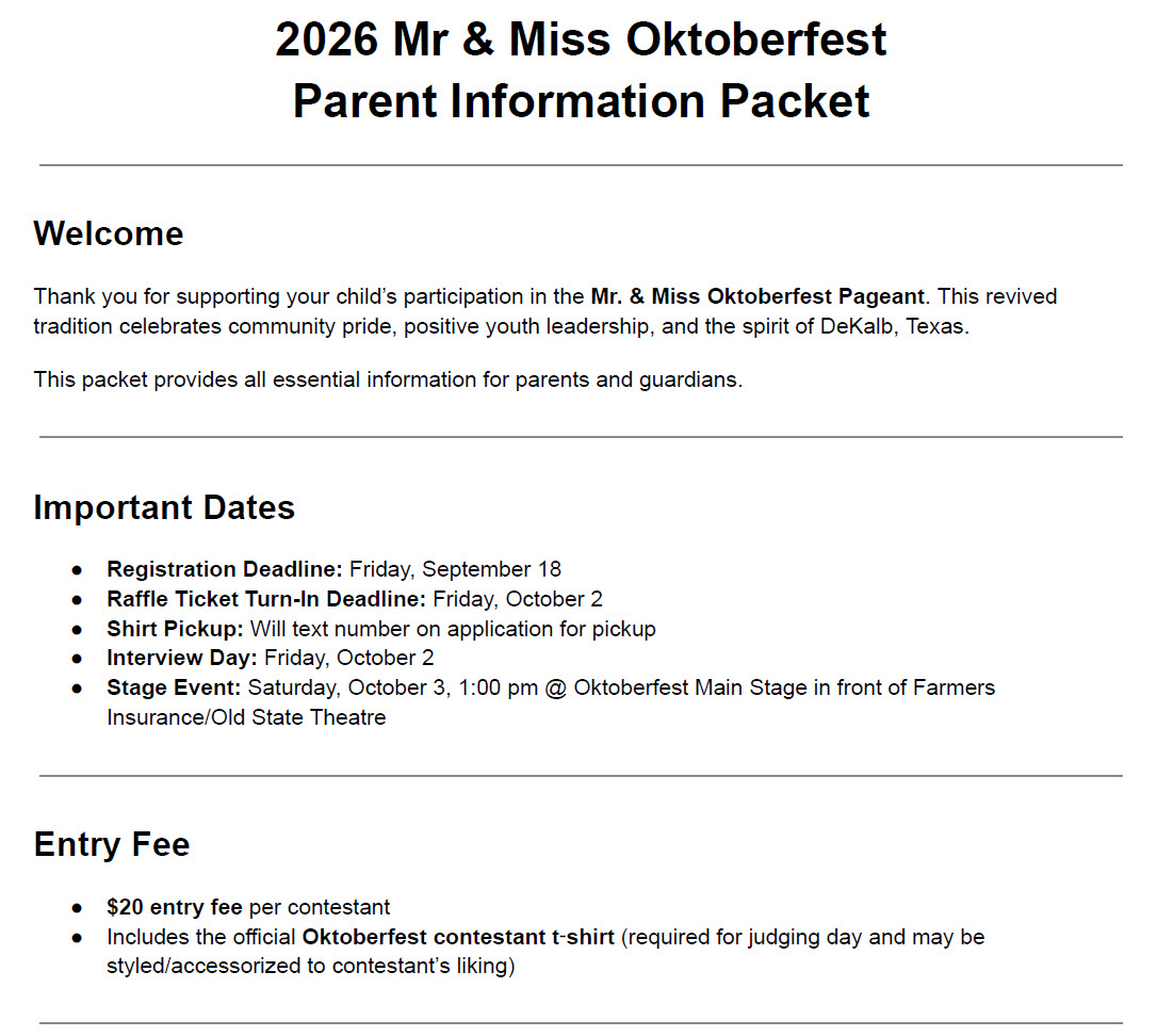 2026 Mr and Miss Oktoberfest Information